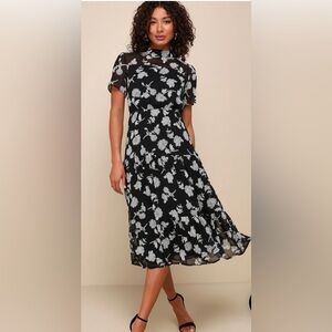 Lulus Black Floral Midi Dress